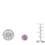 10K White Gold 6.5 MM Each Round Lab Created Pink Sapphire & White Diamond Ladies Stud Earrings