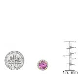 10K Yellow Gold 6.5 MM Each Round Lab Created Pink Sapphire & White Diamond Ladies Stud Earrings