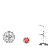 18K Yellow Gold 6.5 MM Each Round Lab Created Ruby & White Diamond Ladies Stud Earrings