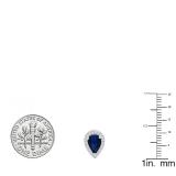 10K White Gold 8X5 MM Each Pear Lab Created Blue Sapphire & Round White Diamond Stud Earrings