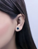 18K Yellow Gold Each 6 MM Cushion Lab Created Blue Sapphire & Round Diamond Ladies Stud Earrings