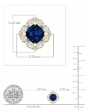 18K Yellow Gold Each 6 MM Cushion Lab Created Blue Sapphire & Round Diamond Ladies Stud Earrings