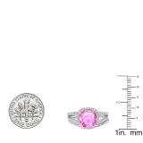 10K White Gold 8 MM Cushion Lab Created Pink Sapphire & Round Diamond Ladies Halo Engagement Ring