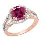 Cushion 8mm Ruby & Round White Diamond Halo Style Split Shank Engagement Ring for Women (White Diamond: 0.40 CT, Color I-J, Clarity I1-I2) in 14K Rose Gold