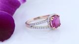 Cushion 8mm Ruby & Round White Diamond Halo Style Split Shank Engagement Ring for Women (White Diamond: 0.40 CT, Color I-J, Clarity I1-I2) in 14K Rose Gold
