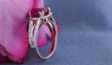 Cushion 8mm Ruby & Round White Diamond Halo Style Split Shank Engagement Ring for Women (White Diamond: 0.40 CT, Color I-J, Clarity I1-I2) in 14K Rose Gold