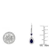 10K White Gold 8X5 MM Lab Created Round & Pear Blue Sapphire & Round Diamond Dangling Earrings