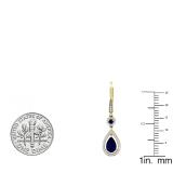 10K Yellow Gold 8X5 MM Lab Created Round & Pear Blue Sapphire & Round Diamond Dangling Earrings