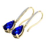 10K Yellow Gold 10X7 MM Pear Lab Created Blue Sapphire & Round Diamond Ladies Drop Earrings