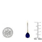 10K Yellow Gold 10X7 MM Pear Lab Created Blue Sapphire & Round Diamond Ladies Drop Earrings