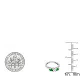 14K White Gold 5X3 MM Pear Lab Created Emerald & Round Diamond Ladies 3 Stone Engagement Ring