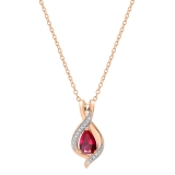 9x6 mm Pear Lab Created Ruby & Round White Diamond Swirl Teardrop Pendant with 18 inch Gold Chain for Women in 10K Rose Gold
