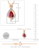9x6 mm Pear Lab Created Ruby & Round White Diamond Swirl Teardrop Pendant with 18 inch Gold Chain for Women in 10K Rose Gold