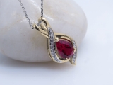 9x6 mm Pear Lab Created Ruby & Round White Diamond Swirl Teardrop Pendant with 18 inch Silver Chain for Women in 10K Yellow Gold