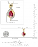 9x6 mm Pear Lab Created Ruby & Round White Diamond Swirl Teardrop Pendant with 18 inch Silver Chain for Women in 10K Yellow Gold