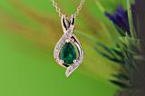 9X6mm Pear Center Lab Created Emerald & Round Natural White Diamond Teardrop Pendant with 18 Inch Gold Chain for Her in 10K Rose Gold