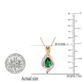 9X6mm Pear Center Lab Created Emerald & Round Natural White Diamond Teardrop Pendant with 18 Inch Gold Chain for Her in 10K Rose Gold