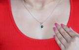 9X6mm Pear Center Lab Created Emerald & Round Natural White Diamond Teardrop Pendant with 18 Inch Silver Chain for Her in 10K Yellow Gold