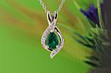 9X6mm Pear Center Lab Created Emerald & Round Natural White Diamond Teardrop Pendant with 18 Inch Silver Chain for Her in 10K Yellow Gold