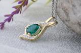 9X6mm Pear Center Lab Created Emerald & Round Natural White Diamond Teardrop Pendant with 18 Inch Silver Chain for Her in 10K Yellow Gold
