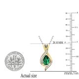 9X6mm Pear Center Lab Created Emerald & Round Natural White Diamond Teardrop Pendant with 18 Inch Silver Chain for Her in 10K Yellow Gold