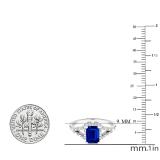 7X5 MM Lab Created Blue Sapphire & 0.15 CT White Diamond Split Shank Ladies Engagement Ring, 925 Sterling Silver