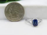 7X5 MM Lab Created Blue Sapphire & 0.15 CT White Diamond Split Shank Ladies Engagement Ring, 925 Sterling Silver