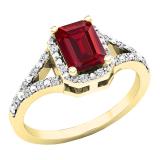 7X5 MM Lab Created Ruby & 0.15 CT White Diamond Split Shank Ladies Engagement Ring, 10K Yellow Gold