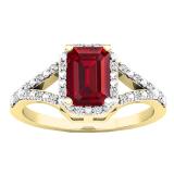 7X5 MM Lab Created Ruby & 0.15 CT White Diamond Split Shank Ladies Engagement Ring, 10K Yellow Gold