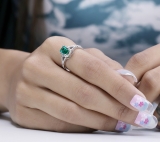 7x5mm Emerald Shape Lab Created Emerald & Round White Diamond Halo Split Shank Engagement Ring for Women in 925 Sterling Silver