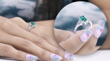 7x5mm Emerald Shape Lab Created Emerald & Round White Diamond Halo Split Shank Engagement Ring for Women in 925 Sterling Silver