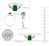 7x5mm Emerald Shape Lab Created Emerald & Round White Diamond Halo Split Shank Engagement Ring for Women in 925 Sterling Silver