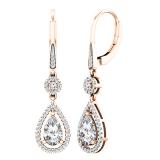 8X5 MM Lab Created Round & Pear White Sapphire & Round Diamond Dangling Earrings 10K Rose Gold