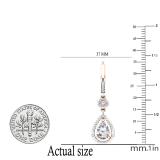 8X5 MM Lab Created Round & Pear White Sapphire & Round Diamond Dangling Earrings 10K Rose Gold