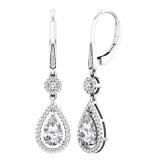 8X5 MM Lab Created Round & Pear White Sapphire & Round Diamond Dangling Earrings 10K White Gold
