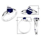 10K White Gold 8X6 MM Pear Lab Created Blue Sapphire & Round Diamond Ladies 3 Stone Ring