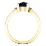 14K Yellow Gold 8X6 MM Pear Lab Created Blue Sapphire & Round Diamond Ladies 3 Stone Ring
