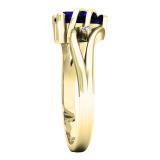 14K Yellow Gold 8X6 MM Pear Lab Created Blue Sapphire & Round Diamond Ladies 3 Stone Ring
