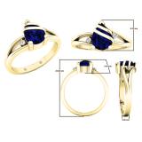14K Yellow Gold 8X6 MM Pear Lab Created Blue Sapphire & Round Diamond Ladies 3 Stone Ring