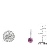Sterling Silver 7 MM Each Lab Created Cushion Pink Sapphire & Round Diamond Ladies Drop Earrings