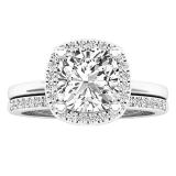 14K White Gold 7 MM Cushion Lab Created White Sapphire & Round Diamond Ladies Bridal Ring Set