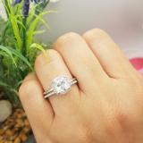 14K White Gold 7 MM Cushion Lab Created White Sapphire & Round Diamond Ladies Bridal Ring Set