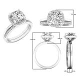14K White Gold 7 MM Cushion Lab Created White Sapphire & Round Diamond Ladies Bridal Ring Set