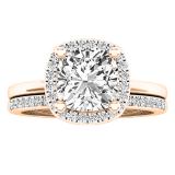 18K Rose Gold 7 MM Cushion Lab Created White Sapphire & Round Diamond Ladies Bridal Ring Set