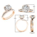 18K Rose Gold 7 MM Cushion Lab Created White Sapphire & Round Diamond Ladies Bridal Ring Set