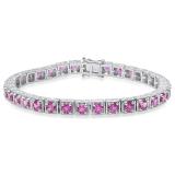 Sterling Silver 4 MM Each Round Lab Created Pink Topaz Ladies Tennis Bracelet