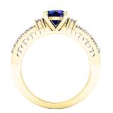 10K Yellow Gold 6 MM Round Lab Created Blue & White Sapphire And Diamond Ladies 3 Stone Ring