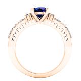 18K Rose Gold 6 MM Round Lab Created Blue & White Sapphire And Diamond Ladies 3 Stone Ring