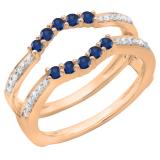 10K Rose Gold Round Lab Created Blue Sapphire & White Diamond Ladies Anniversary Band Double Ring