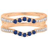 10K Rose Gold Round Lab Created Blue Sapphire & White Diamond Ladies Anniversary Band Double Ring